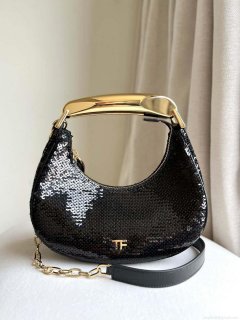 Tom Ford Black Hand embroidered sequins Leather Bianca Mini Hobo 5520708811