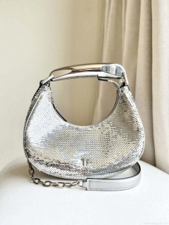 Tom Ford Silver Hand embroidered sequins Leather Bianca Mini Hobo 5520708811