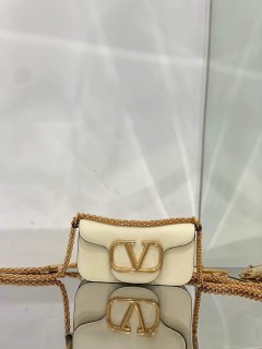 Valentino WB0K53ZXL Locò Small Shoulder Bag in Calfskin Light Ivory