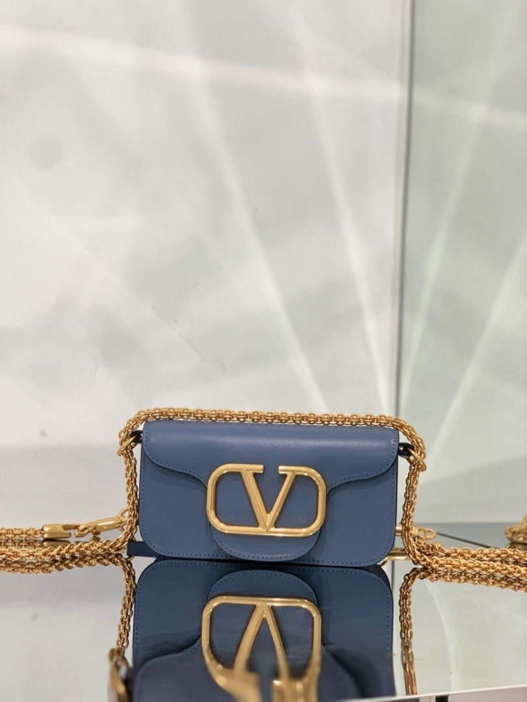 Valentino WB0K53ZXL Locò Small Shoulder Bag in Calfskin Blue