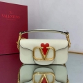 Valentino WB0K53ZXL Locò Small Shoulder Bag in Calfskin Light Ivory red