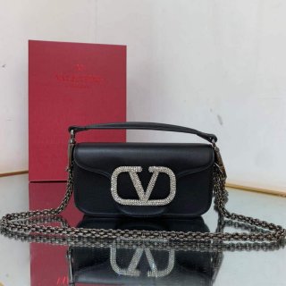 Valentino WB0K53ZXL Star diamond Locò Small Shoulder Bag in Calfskin Black