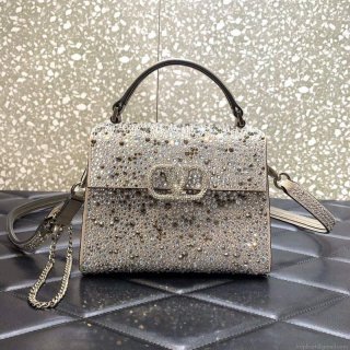 Valentino 1W2B0G97TZA0FO Vsling Mini Handbag With Sparkling Embroidery Pearl Gray