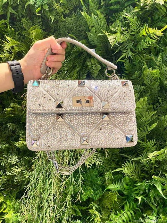 Valentino V0082 Vsling Mini Bag With Sparkling Embroidery Pearl Gray