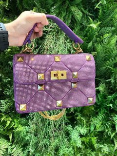 Valentino V0082 Vsling Mini Bag With Sparkling Embroidery Purple