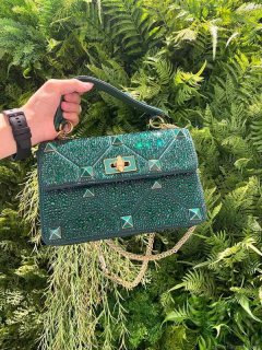 Valentino V0082 Vsling Mini Bag With Sparkling Embroidery Green