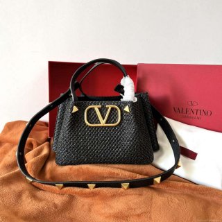 Valentino 4W2B0K39YCE Small Straw Summer Tote Bag Black