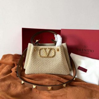 Valentino 4W2B0K39YCE Small Straw Summer Tote Bag Beige