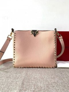 Valentino 2B0C17 Rockstud Grainy Calfskin Hobo Bag 50031S Pink