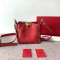 Valentino 2B0C17V Mini Rockstud Grainy Calfskin Hobo Bag 50029 Red