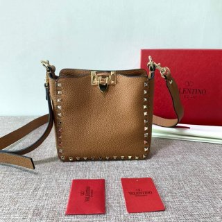 Valentino 2B0C17V Mini Rockstud Grainy Calfskin Hobo Bag 50029 Tan