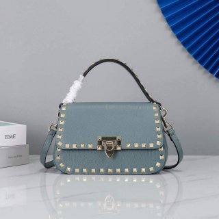 Valentino 2B0I52 Small Rockstud Grainy Calfskin Handbag 2025S Blue