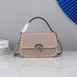 Valentino 2B0I52 Small Rockstud Grainy Calfskin Handbag 2025S Gray