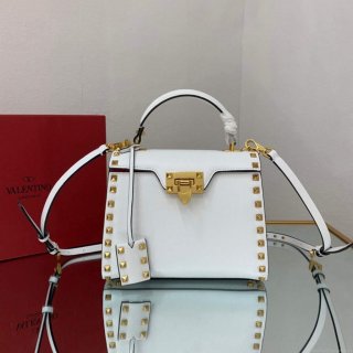 Valentino 71000 Small Rockstud Alcove Handbag In Grainy Calfskin XW2B0J71 White