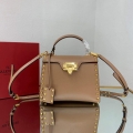 Valentino 71000 Small Rockstud Alcove Handbag In Grainy Calfskin XW2B0J71 Apricot