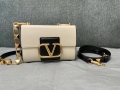 Valentino XW2B0J96 Stud Sign Grainy Calfskin Shoulder Bag Beige and Black