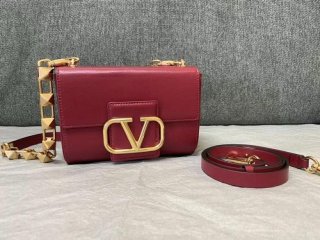 Valentino XW2B0J96 Stud Sign Grainy Calfskin Shoulder Bag Wine Red