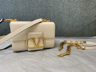 Valentino XW2B0J96 Stud Sign Grainy Calfskin Shoulder Bag Beige