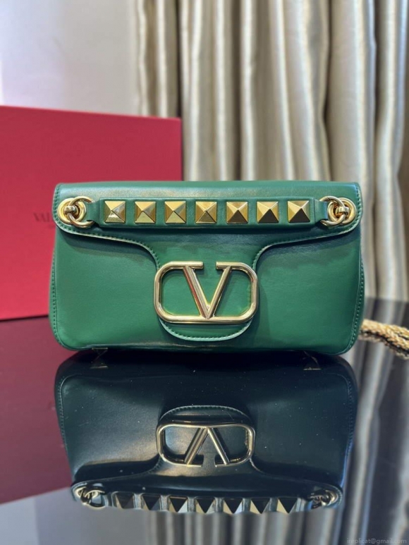 Valentino XW2B0K26 Stud Sign Nappa Shoulder Bag Green