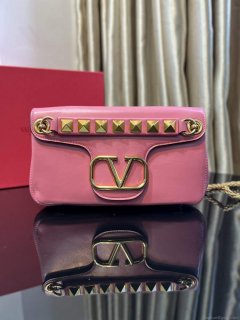 Valentino XW2B0K26 Stud Sign Nappa Shoulder Bag Rose Red