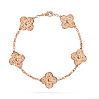 Van Cleef & Arpels Vintage Alhambra bracelet, 5 four-leaf lucky totems VCARN9T300 Rose gold