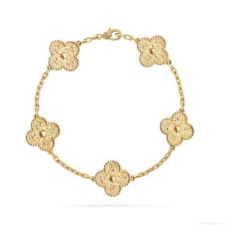 Van Cleef & Arpels Vintage Alhambra bracelet, 5 four-leaf lucky totems VCARO1IE00 Yellow gold