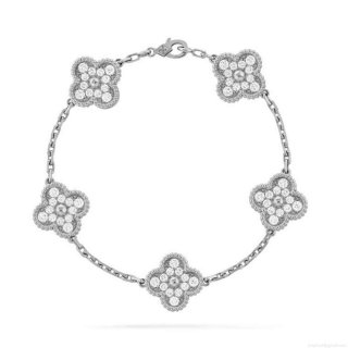 Van Cleef & Arpels Vintage Alhambra bracelet, 5 four-leaf lucky totems VCARA41500 White gold