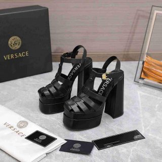 Versace 221404 Black ‘La Medusa’ Platform Mary Jane Heels Sandals 130mm V500381