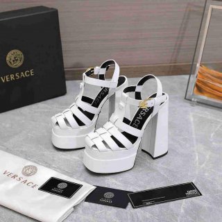 Versace 221404 White ‘La Medusa’ Platform Mary Jane Heels Sandals 130mm V500380