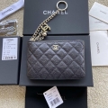 Chanel Classic Card Holder Zipper Grained shiny Calfskin A50168 Black Silver