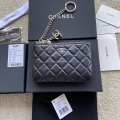 Chanel Classic Card Holder Zipper Lambskin A50168 Black Silver