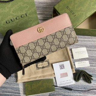 Gucci 456117 GG Marmont Zip Around Wallet Pink