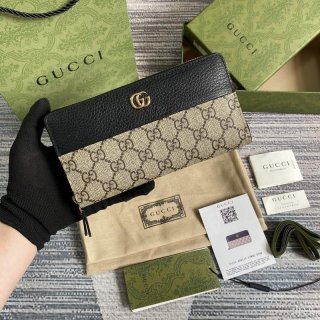 Gucci 456117 GG Marmont Zip Around Wallet Black