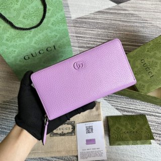 Gucci 456117 GG Marmont Leather Zip Around Wallet Light purle