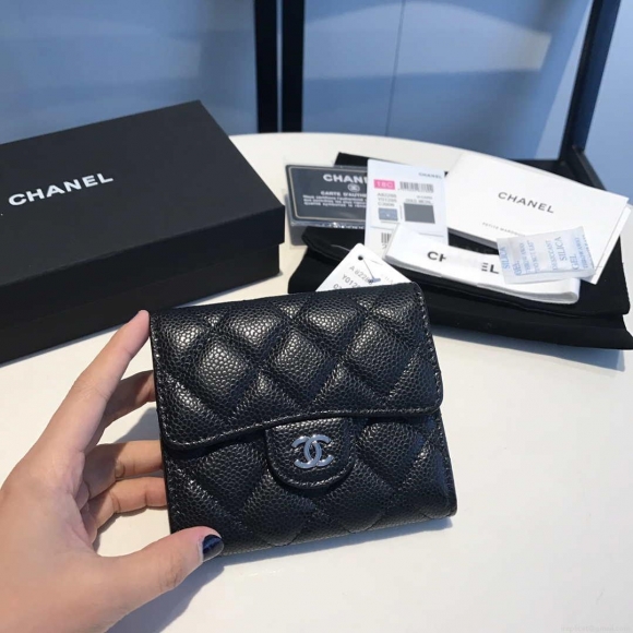 Chanel AP0231 Classic Small FLAP Wallet Calfskin Black Sliver