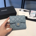 Chanel AP0231 Classic Small FLAP Wallet Calfskin Blue Gold