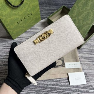 Gucci 750458 Zip wallet with Interlocking G python bow White