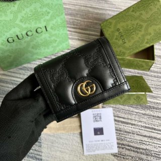 Gucci 723786 GG Matelassé Card Case Wallet Black