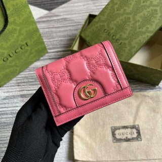 Gucci 723786 GG Matelassé Card Case Wallet Rose pink