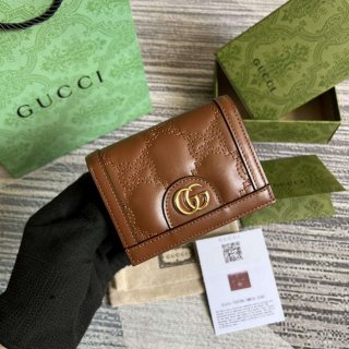 Gucci 723786 GG Matelassé Card Case Wallet Brown