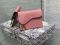 Dior S5611 Saddle Flap Card Holder Pink Grained Calfskin