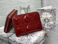 Dior S0011 Lady Dior Zipper Card Holder Medium Wine Red patent leather Lambskin