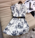 Dior 241R45 Mid Length Belted Dress White gray