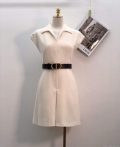 Dior 241R45 Mid Length Belted Dress White