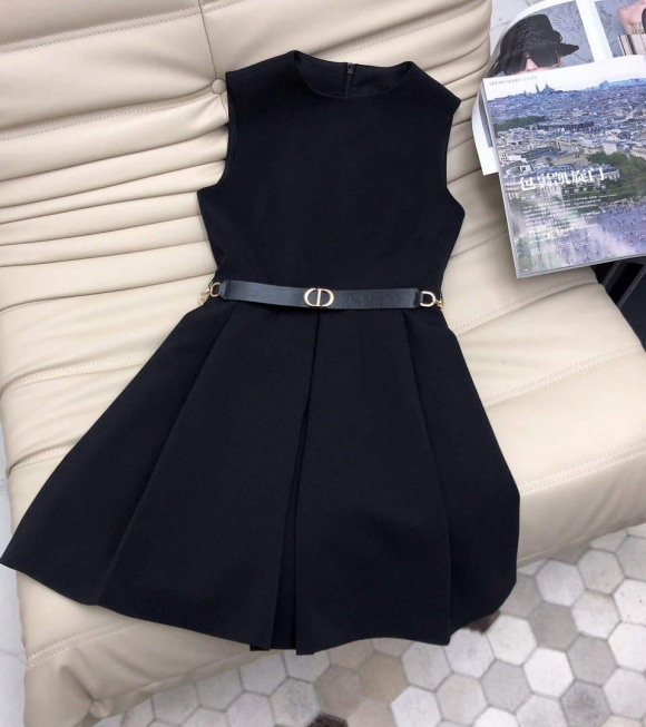 Dior 241R47 Mid Length Belted Dress Black