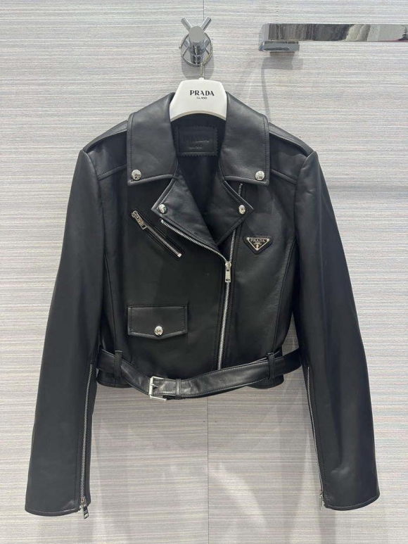 Prada 58967A Women’s Fashion Clothing Nappa Leather Biker Jacket P99461