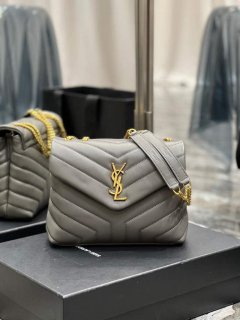 YSL 494699 Saint Laurent Small Loulou in Matelasse Y Leather Bag Grey