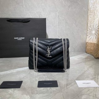 YSL 494699 Saint Laurent Small Loulou in Matelasse Y Leather Bag Black Silvery