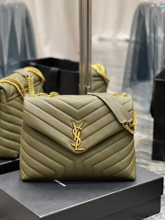 YSL 574946 Saint Laurent Loulou Medium Bag In Matelasse “Y” Leather Green