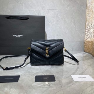 YSL 630951 Saint Laurent Loulou Toy Bag In Matelassé “Y” Leather Black Gold